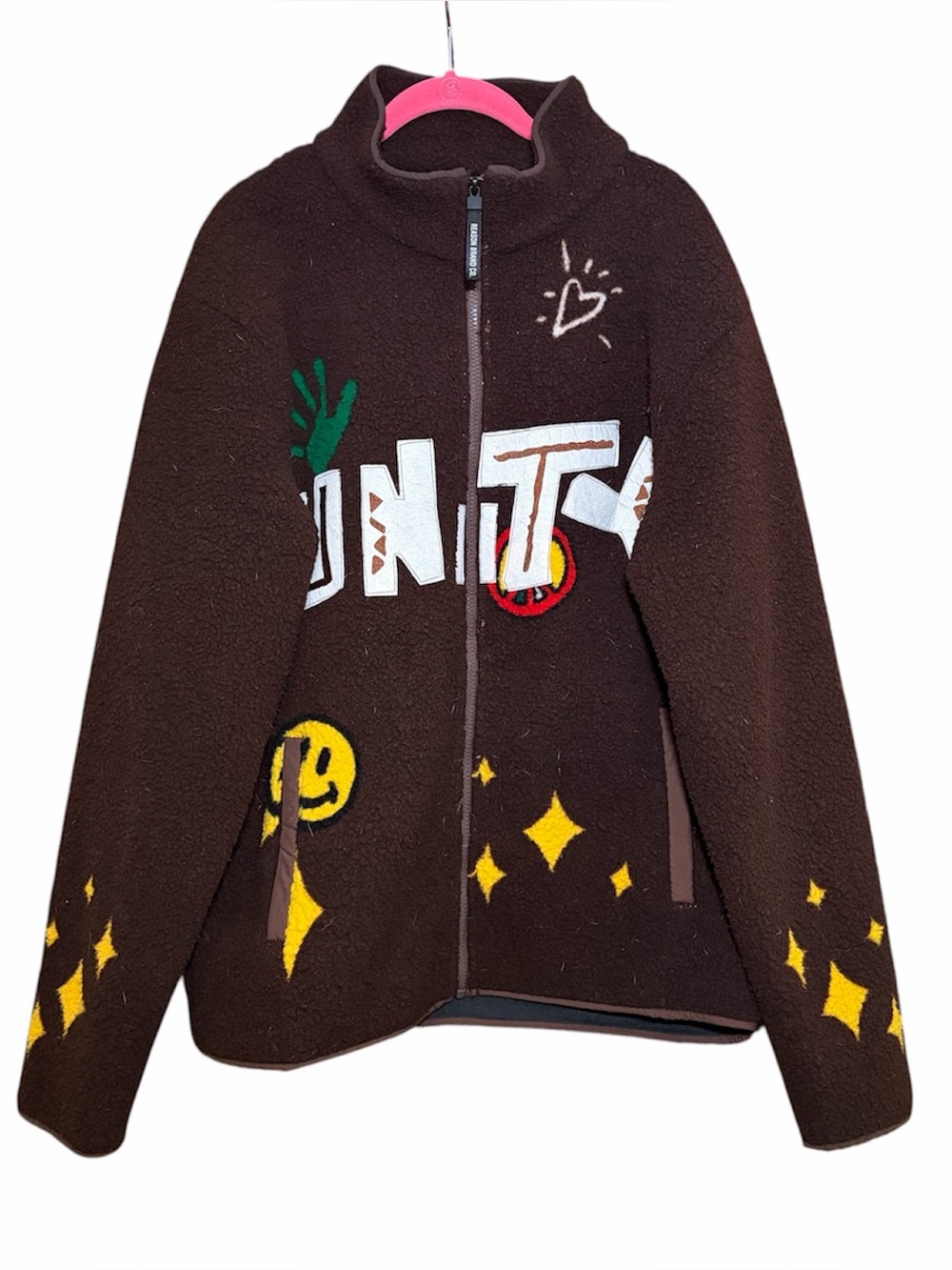 Reason Clothing Unity Sherpa Zip Up Jacket Brown Men’s Large Graffiti Streetwear